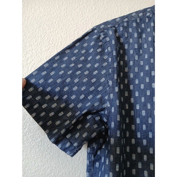 Old Navy Mens Shirt Large  Light‎ Blue Dotted Relaxed Fit Oxford Short Sleeve - Picture 4 of 12